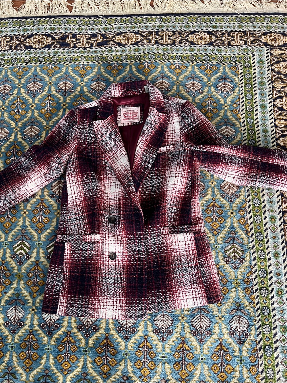 Levi's Burgundy and navy Plaid Double-Breasted Blazer coat